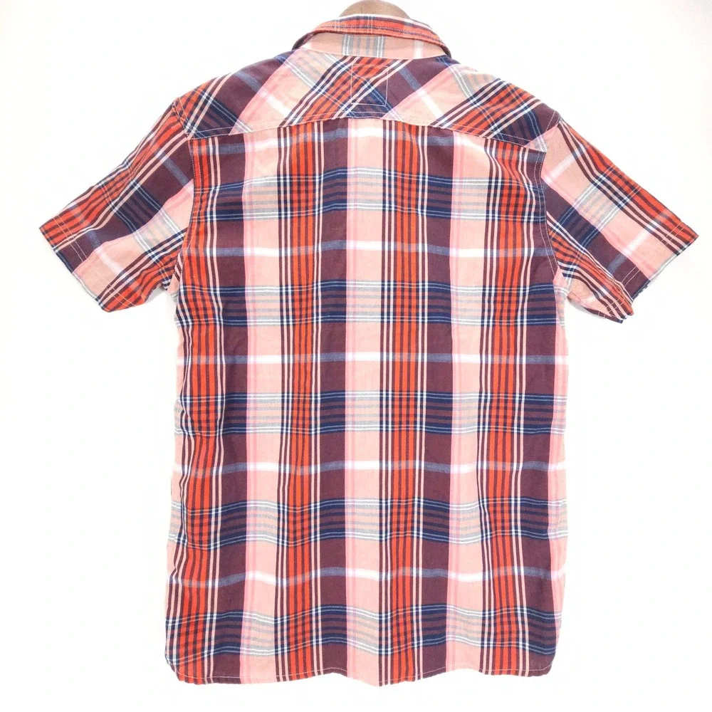 Skate Levis Shirt Mens S Orange Plaid Short Sleeve Button Up Streetwear Pocket - Picture 2 of 7